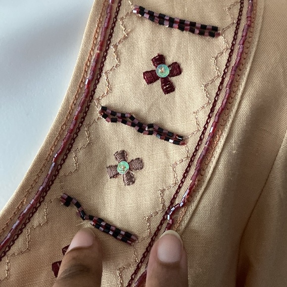 Sara Isabella Women’s Tan Beaded 100% Irish Linen Tunic Size 14 Plus Size - Picture 7 of 7